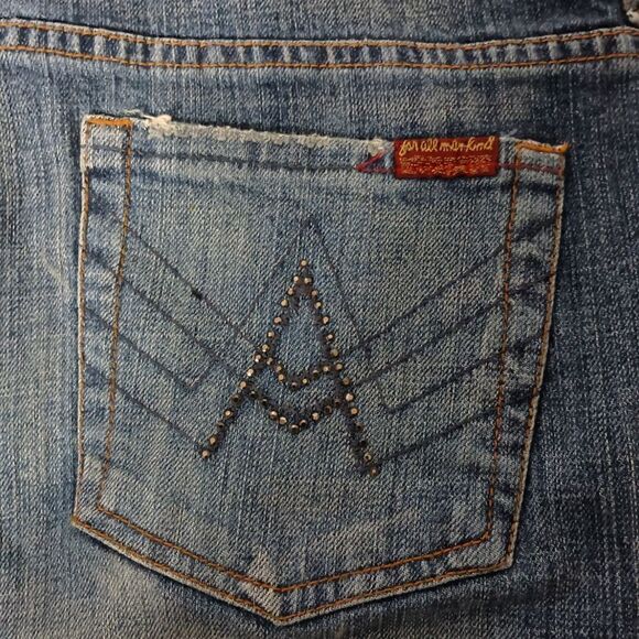 7 For All Mankind A Pocket Jeans 30 NEW Rhinestones Bootcut Low Rise Y2K Stretch - Picture 3 of 16
